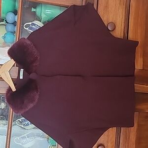 Jade Melody Tam Maroon Vest/Jacket with Faux Fur Collar, L